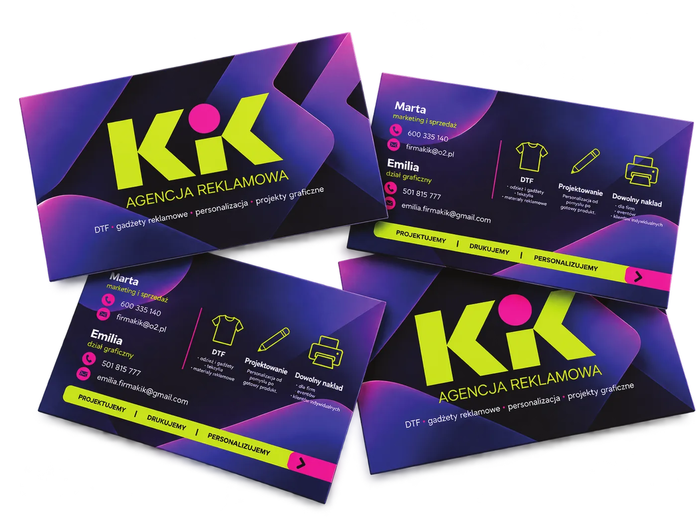 Wizytówki KIK Agencja Reklamowa — awers i rewers