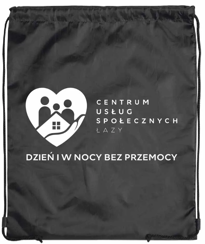 Czarny plecakoworek z nadrukiem — wizualizacja